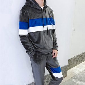 Ensemble de survêtement en velours personnalisé avec logo, veste zippée intégrale et pantalon, 2 pièces, tenue de sport décontractée pour homme – Vente chaude - Product Image 2