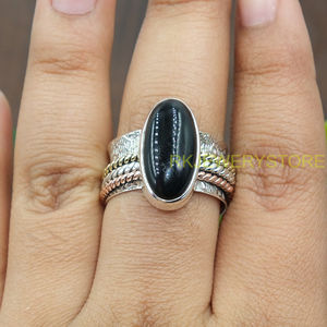 Natural Black Onyx <b>Spinner</b> <b>Ring</b>, Anxiety <b>Ring</b>, Pure 925 Sterling <b>Silver</b> <b>Spinner</b> <b>Ring</b> Hammered <b>Ring</b> With Brass And Copper Jewelry - Product Image 5