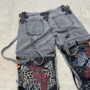EXITO INTL <b>Men's</b> Lightweight Worsted Cargo Pants Butterfly Skull Prints Ripped Edges Street Style Baggy Spandex/Cotton - Product Image 5