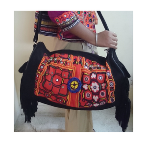 Unisex Banjara Fabric Suede Travel Bag Recycled Cotton <b>Shoulder</b> <b>Strap</b> Embroidery Zipper Closure Casual for Summer Autumn Spring - Product Image 4