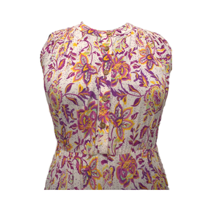 Elegante vestido blanco estampado para adultos escote redondo con botón frontal abierto silueta recta hasta el suelo estilo veraniego - Product Image 1