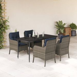 Set da Pranzo da Giardino in Polyrattan Grigio per 4 Persone, Resistente ai Raggi UV, Arredamento da Esterno Stile Contemporaneo con Telaio in Acciaio - Product Image 1