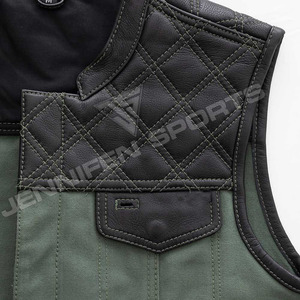 High Quality Men's Genuine Leather Biker <b>Vest</b> Leather&Canvas Fabric Diamond Cut Biker Waistcoat Motorcycle Men's <b>Vest</b> - Product Image 4