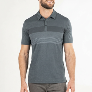 Men's Blue Short Sleeve Knitted <b>Polo</b> <b>Shirt</b> With <b>Striped</b> Color Blocked Design Casual Style - Product Image 3