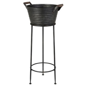 Galvanized Metal Beverage Tub with Wrought Iron Stand Large Vintage Ice Bucket <b>Drink</b> <b>Cooler</b> for Outdoor Parties Weddings and Bar - Product Image 1