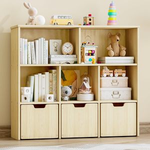 Meuble de rangement en bois personnalisé pour enfants avec boîtes à jouets roulantes, étagère de présentation multi-niveaux pour livres et jouets - Product Image 1