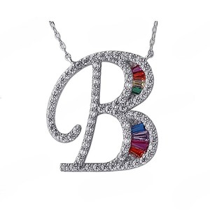 Haute qualité plaqué or rose 925 argent glacé multicolore Baguette pierres VVS Moissanite initiale B pendentif à la mode pour la hanche - Product Image 1
