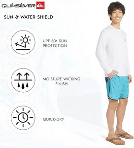 Chemise de surf Quiksilver pour homme, manches longues, blanche, respirante, protection solaire UPF50+, 100% polyester, pour adultes, avec impression de logo - Product Image 6
