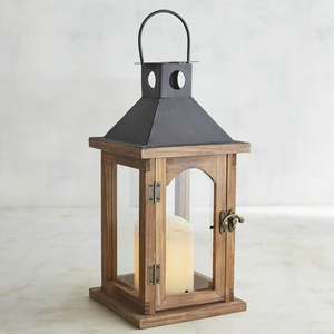 Centro de Mesa con Linterna de Madera Estilo Europeo Antiguo, Linterna Decorativa de Madera y Hierro Envejecidos, Portavelas de Vidrio Rústico para Patio - Product Image 3