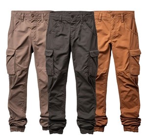 Pantalon cargo décontracté pour homme, coupe droite, 100% coton, taille haute, léger, avec plusieurs poches - Product Image 3