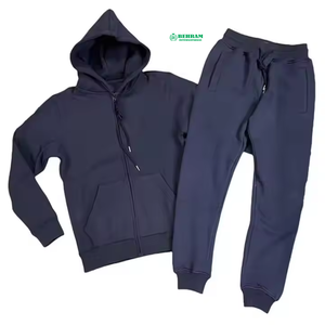 <b>Boys</b> Navy Blue Hooded Tracksuit Solid Color Casual Sweatshirt Pants Set Full Sleeve Elastic Waist Side Pockets Autumn Wear - Product Image 6