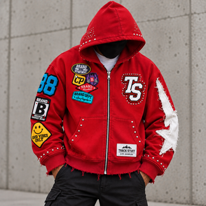 2026 Custom Made Zip-Up Solid <b>Hooded</b> Men Hoodies Winter 100% Cotton <b>Fleece</b> 320g Eco-Friendly Waterproof Quick Dry Streetwear OEM - Product Image 3