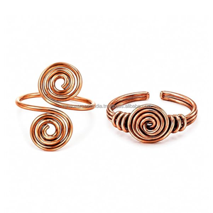 Anillo Espiral de Cobre Ajustable Hecho a Mano, Tallado Artístico Tradicional, Ecológico, Coleccionable, Anillo Abierto para Mujer - Product Image 2