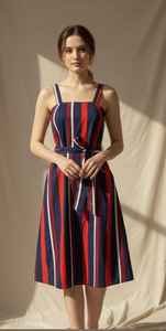 Vestido Midi con Tirantes Finos para Mujer, Estampado Ikat, Fluido, Largo hasta el Tobillo, Azul, Casual, con Botones, Transpirable, para Uso Diario - Product Image 3