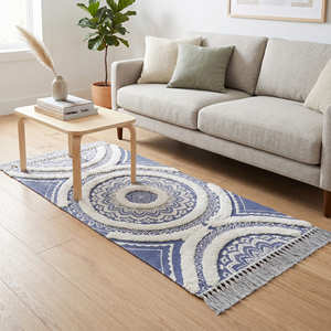 Scandinavian Flat <b>Weave</b> Cotton Runner Rug Neutral Stripe Decorative Hallway Floor Rug Indoor Home Décor - Product Image 2