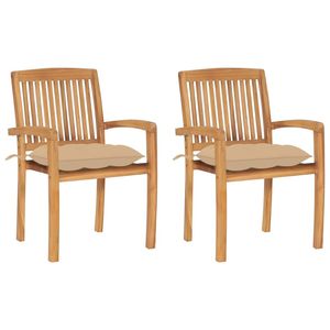 2 chaises de patio en bois de teck massif avec coussins beiges Solution d'assise confortable - Product Image 1