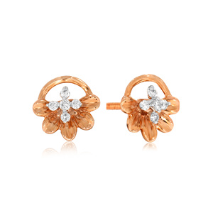Sleek Flower Diamond <b>Studs</b> 18K <b>Rose</b> <b>Gold</b> Flower <b>Stud</b> <b>Earrings</b> Round Cut Lab Grown Diamond Modern Luxury Jewelry for Women - Product Image 2