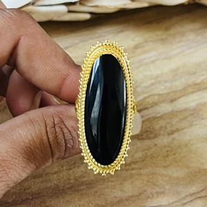 High Demand Latest Black Onyx <b>Ring</b> Cock Tail Brass <b>Ring</b> Chunky 18k Gold Plated Long <b>Statement</b> <b>Ring</b> Wholesale <b>Ring</b> For Women - Product Image 4