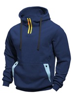 Sweat-shirt à capuche bleu marine pour homme, coupe classique, décontracté, pour l'automne, en coton tricoté, manches longues avec poche