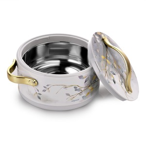Casserole en argent à motif floral avec couvercle à poignée dorée, bol isotherme pour le stockage des aliments, pour la cuisine, la salle à manger, le service et les cadeaux - Product Image 1