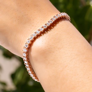 Elegant <b>Rose</b> Gold Tennis Bracelet With Round Brilliant Cut <b>Clear</b> Stones Luxury Womens Wedding Jewelry Gift Collection Set - Product Image 4