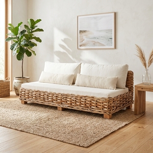 New Modern Minimalist Chunky Woven <b>Rattan</b> 2-Seater <b>Sofa</b> Wood Eco-Friendly Outdoor Garden Patio Living Room Seating Couch Box - Product Image 4