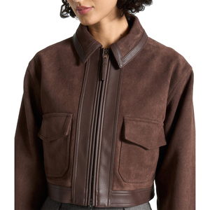 Blouson Bomber Femme Noir en Cuir Véritable Coupe Slim Respirant Tissé Zippé Logo Personnalisé Prix Usine Vente en Gros OEM - Product Image 5
