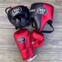 No Boxing No Life Gants de boxe MMA en cuir de vachette premium, protège-joue à lacets pour entraînement et sparring, protège-tête, protège-glandes, protège-pénis