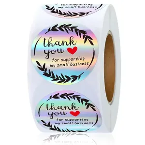 Durable Waterproof Custom Holographic <b>Thank</b> <b>You</b> Stickers-500pcs Per Roll 1in/2.5cm Adhesive Vinyl - Product Image 3