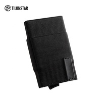 TVC212 kotak kartu bank aluminium logam, dompet kain elastis kantung Pop-up otomatis pemegang kartu kredit RFID dengan cincin gantungan kunci