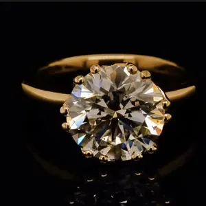 Bague solitaire en or jaune 18 carats pour femme, diamant naturel rond brillant, certifié GIA, style classique, prix de gros, bijoux - Product Image 1