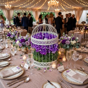 Lanterne décorative vintage en fer forgé faite à la main, marque KHP, porte-bougie en forme de cage à oiseaux, centre de table, bougies parfumées, mariage floral - Product Image 4