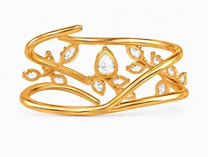 Anillo de compromiso de oro amarillo chapado para mujer con diamante talla pera, diseño de plantas, estilo romántico, engaste de puntas - Product Image 5