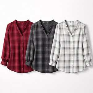 Blusas a cuadros navideñas personalizadas al por mayor para mujer - Compra al por mayor directamente del proveedor de fábrica - Product Image 5