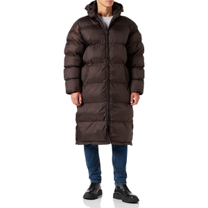 Veste d'hiver longue matelassée en tissu tissé avec capuche à bordure en fourrure, manches longues, fermeture éclair, couleur unie, extérieur en polyester, épaisse et chaude - Product Image 1