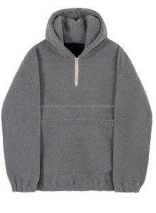 Custom 3D Embroidery Sherpa Quarter Zip Hoodie for Men Heavyweight Oversized Winter Fleece Pullover - Product Image 5