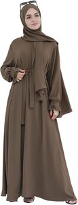 Women <b>Abaya</b> Hijab Robe Long Sleeve Maxi Length Solid Color Modest Dress Breathable Daily Wear Middle East Style - Product Image 6