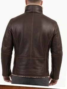 Men's Real <b>Sheepskin</b> Leather Vintage Style Breathable Eco-Friendly Winter Bomber <b>Jacket</b> with Fake Fur Lining - Product Image 3