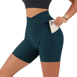 Shorts de sport pour femmes en gros, haute qualité, couleur unie, extensibles dans les quatre sens, pour gym, fitness, yoga, entraînement, avec effet froncé aux fesses, style cycliste, type legging - Product Image 2