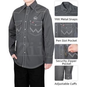 Camisas de Trabajo de Soldadura Resistentes al Fuego CAT2, Certificadas FR, Mangas Largas, Botones de Presión, ZUNEZI ZI-8013, Resistencia al Calor de 300-500 °C - Product Image 3