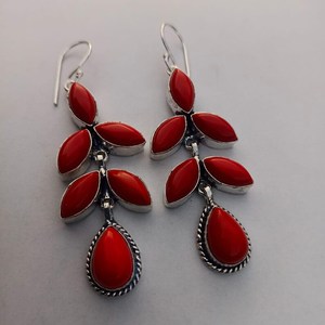 Boucles d'oreilles en corail rouge, bijoux faits à la main en argent sterling 925, cadeau pour femmes, anniversaire, cristal unique - Product Image 2