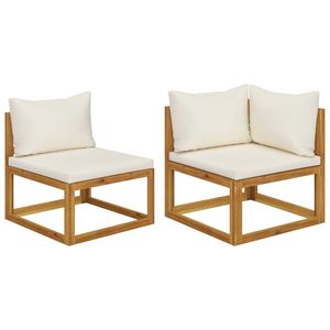 Conjunto de Sofás de Jardín en Blanco Crema y Madera Natural - Product Image 2