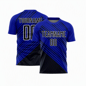 Custom Sublimated Soccer Jersey Light Blue Black Striped Unisex Adult Short Sleeve Crew Neck Athletic Fit - Product Image 2