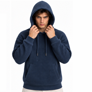 <b>Mens</b> Waffle Knit Hoodie Long Sleeve Pullover <b>Thermal</b> Casual Sports Outdoor Winter Custom Hooded Sweatshirt Wholesale Streetwear - Product Image 1