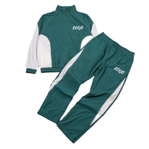 Customized Tracksuit Set Green White Color Blocking Full Zipper Sporty Style Breathable Polyester Adult Unisex Autumn Wear - Product Image 3