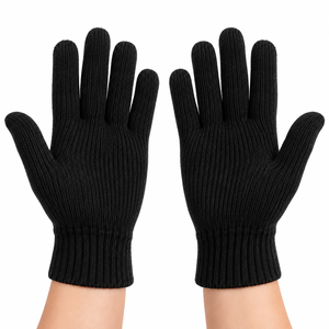 Gants d'hiver noirs en tricot, doux, chauds, thermiques, à doigts entiers, antidérapants, extensibles, pour hommes et femmes, sports de plein air - Product Image 1