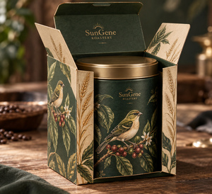 Caja de cartón personalizada para café Finch con base de cierre automático, impresa en cartón con impresión offset - Product Image 1