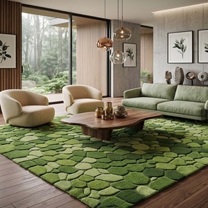 Modern Green Pebble Area Rug Plush Moss <b>Stone</b> Pattern Hand Tufted Carpet Soft Nature Inspired Living Room Bedroom Floor Decor - Product Image 1