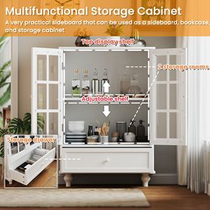 Buffet moderne minimaliste en bois blanc avec portes vitrées doubles et tiroir pour salon - Product Image 5
