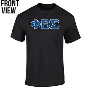 T-shirts noirs avec broderie de lettres Phi Beta Sigma, col rond, en coton, manches courtes, t-shirts décontractés d'été en vente - Product Image 1